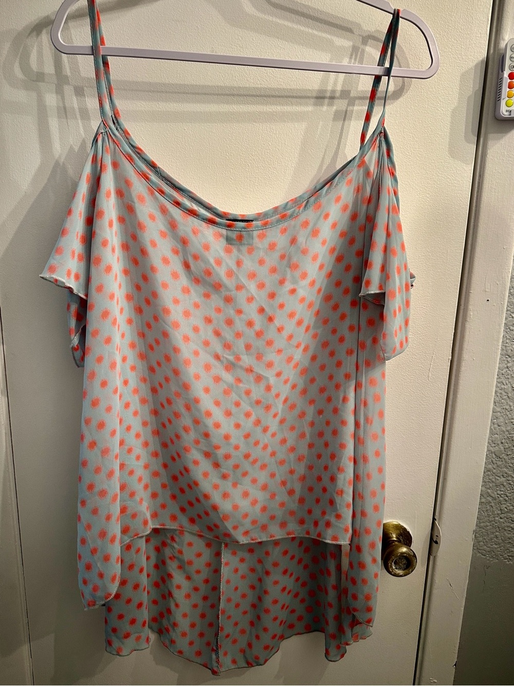 Light Blue Polka Dot Cold-Shoulder Blouse